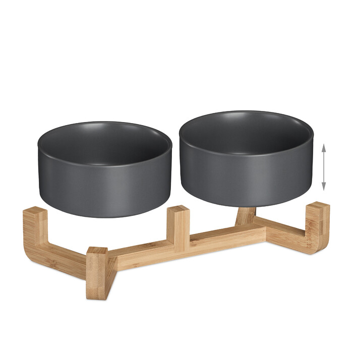 Relaxdays Ceramic Dog Bowl with Bamboo Stand