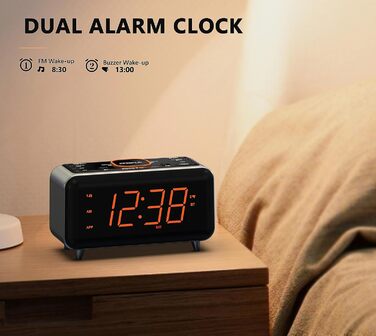 iTOMA Radio Alarm Clock with App Control, Bluetooth, FM Radio, Dual Alarm with 4 Alarm Modes, Easy Snooze, Dimmer, Orange Night Light, 12/24 Hr via USB Charging Port CKS208