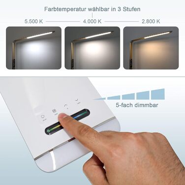 LED лампа Eaxus® для робочого столу 12 Вт з RGB підсвічуванням - регульована настільна лампа 500 lm, сенсорне управління, годинник, календар та індикатор температури, офісна лампа, аксесуари для столу, мідного кольору