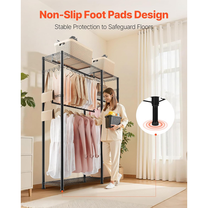 Стійка для одягу VEVOR з 4 перекладинами, 8 гачками та 385,5 кг вантажопідйомністю - для спальні, магазину одягу, прихожої
