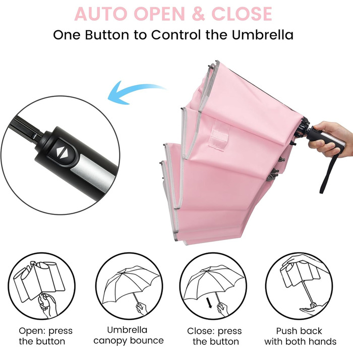 G4Free Парасолька велика, 137 см, для гольфу, подвійний купол, 10 спиць, складана, вітростійка, автоматична, рожева
