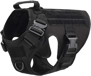 FEimaX Tactical Dog Harness with Handle Military Net Working Tactical Dog Vest Chest Harness for Large Dogs No Pull Adjustable Vest for Walks Training (Black, M)