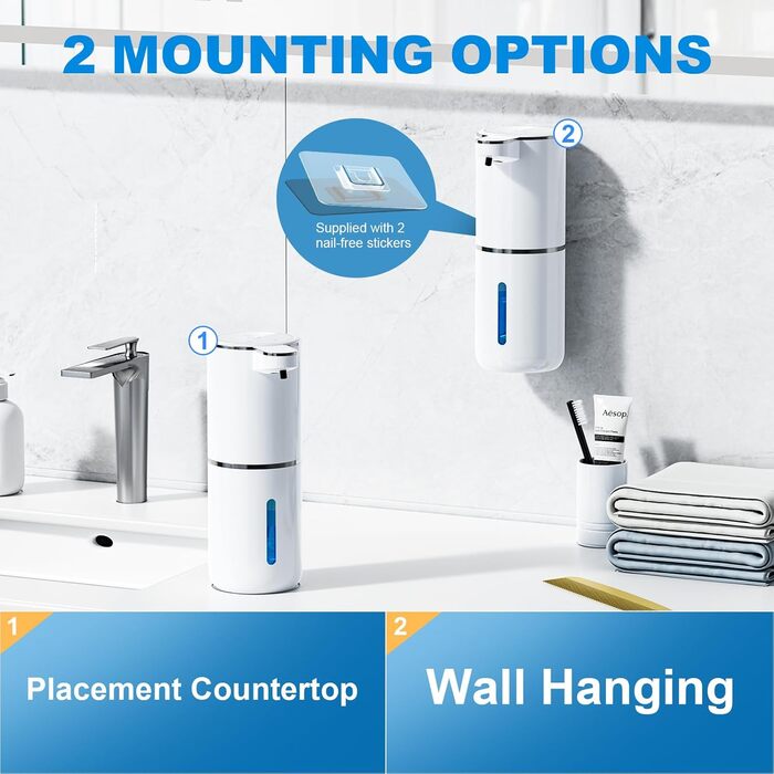 Automatic Soap Dispenser, Wall-Mounted Touchless 380ml Electric Soap Dispenser with Sensor, USB Rechargeable Foam Soap Dispenser for Bathroom, Kitchen, Office