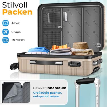 Чемодан KESSER® середній, жорсткий корпус, вага + бірка для багажу | Валіза-роликовий чемодан з кодовим замком, 4 колеса, ABS, телескопічна ручка (66x45x28см / 84 літри, шампань) 66см - 84Л шампань