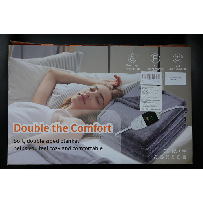 Електрична гріюча ковдра TOHDNC 180x150 см, фланель, 6 режимів нагріву, таймер, захист від перегріву