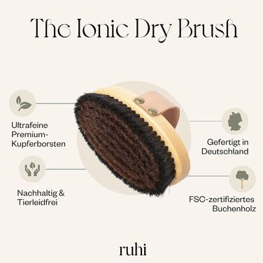 RUHI Body Brush/Dry Brush SOFT 100% Natural Bristles/Made in Germany, regional beechwood & plastic-free for dry brushing massage (dry brush), lymphatic drainage against cellulite (wood color, beige, black)