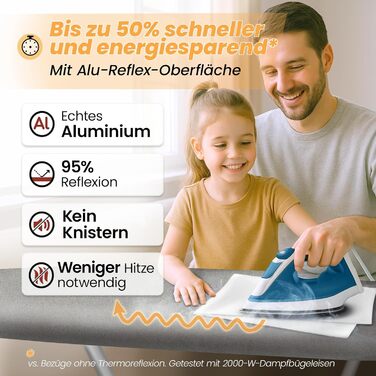 Покриття для прасувальної дошки німецької якості 120x40 см | Відбиває тепло | Гумка | OEKOTEX100 | 5 розмірів | Пом'якшення | Для парових прасок | Покриття для прасувальної дошки M Срібло Срібло M