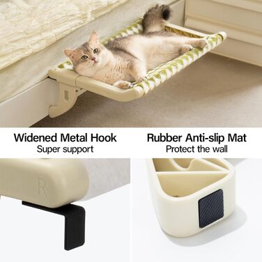MEWOOFUN Cat Hammock Window Cat Bed Window Sill for Cats - 50x36cm Cat Bed for Radiator Cat Hammock with Soft Bed Removable Suction Cup Free Holds 18kg (Gree L)