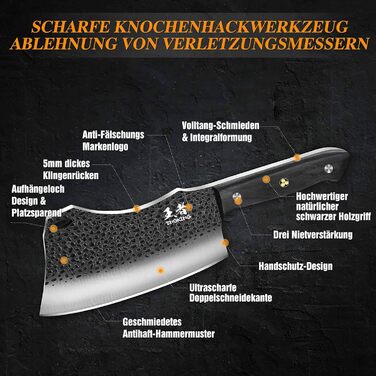 Ніж кухарський ENOKING 17.8 см з високоякісної сталі, для кухні, кемпінгу та BBQ