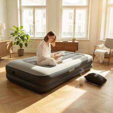 Надувний матрац Avenli самонадувний 191x99x36 см для 1 особи з вбудованим насосом, флоксована поверхня для кемпінгу та дому