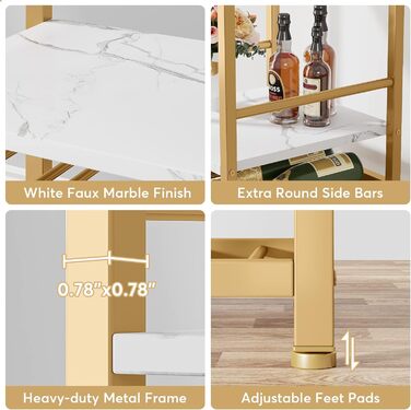 Tribesigns 20 Bottle Wine Baker's Rack, Freestanding Floor Wine Rack, 9 Tiers, Industrial Freestanding Wine Rack Wine Bar with Glass Holder Bottle Rack for Bar, Kitchen, Dining Room, (Gold, 2 PC)