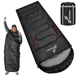 Спальний мішок Sportneer Outdoor для дорослих, всесезонний (3-4 сезони), теплий кемпінговий спальник-ковдра для подорожей та активного відпочинку, 220x85 см, чорний (температурний режим 10-26 °C)