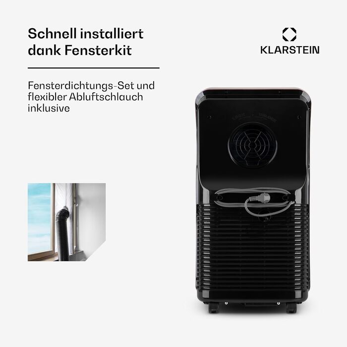Мобільний кондиціонер Klarstein з витяжним шлангом, 4-в-1: кондиціонер, вентилятор, осушувач повітря та нічний режим, компактний та портативний для дому та офісу, низьке енергоспоживання, 7000 BTU, білий (12000 BTU, рожеве золото)