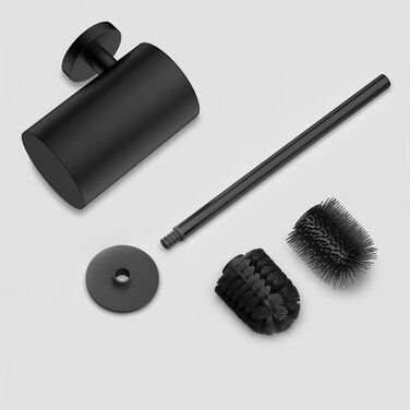 Щітка для унітазу WAVEWO з кріпленням на стіну, силіконова щітка та тримач, квадратна щітка з нержавіючої сталі 304, включає 2 насадки (круглі чорні)