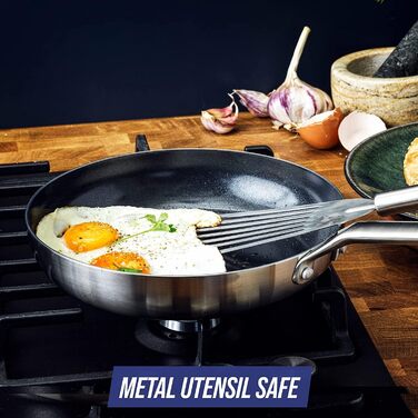 Сковорідки Blue Diamond Triple Steel, діамантове керамічне антипригарне покриття, набір 2 шт. (24 см і 28 см), тришарові, з нержавіючої сталі, PFAS-free, для індукції, посудомийки та духовки, сріблясті