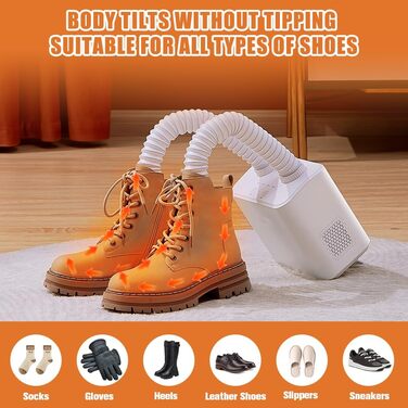 Електричний сушильник для взуття та рукавичок: телескопічний, з таймером, постійна температура, для взуття, шкарпеток, гірськолижних черевиків (білий)