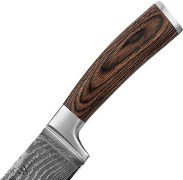Японський ніж Santoku Wakoli EDIB з дамаської сталі (17 см) з VG10-серцем | Професійний кухонний ніж для приготування їжі | У подарунковій коробці з дерев'яною ручкою Pakkaholz