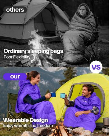 Спальний мішок Sportneer Outdoor для дорослих, теплий ковдувальний спальник на 3-4 сезони для кемпінгу та подорожей (220x85 см, фіолетовий, 10-26 °C)