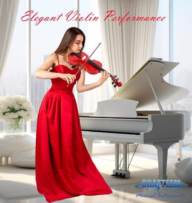 Скрипка Crafteem для початківців, дітей та дорослих, ручної роботи, з 5 кольоровими гриф-стрічками (4/4, червона, Getaway Solids)