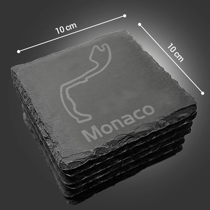Nürburgring Coasters for Drinks, 6-Piece Set of Slate Coasters, for Home and Dining Room, Decoration, Racing Fans (Monaco)