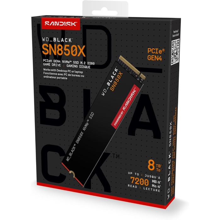 SSD WD_BLACK SN850X 8TB NVMe PCIe Gen4 - ігровий накопичувач, 7300 МБ/с читання, 6300 МБ/с запис