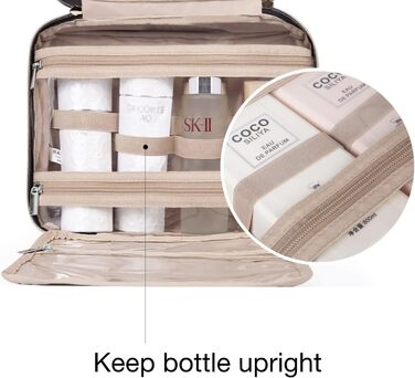 Дорожня косметичка BAGSMART з гачком, водонепроникна органайзер для косметики, аксесуарів та туалетного приладдя, велика, сіра