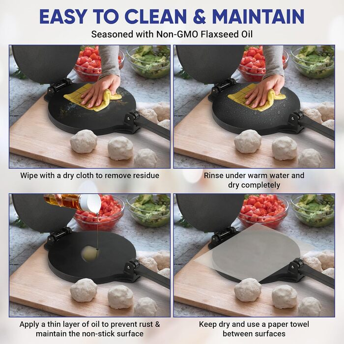 StarBlue Cast Iron Tortilla Press - 10 Inch with 100 Oil Sheets & Recipe eBook - Chapati, Roti, Tortilla Maker
