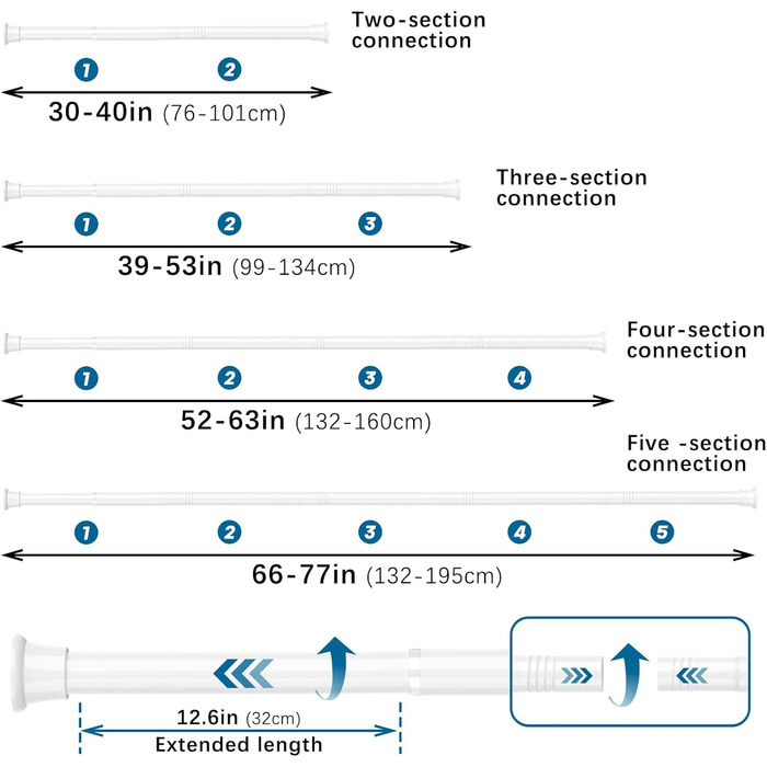 Штанга для душу/шторки без свердління AIZESI, 80-190 см, 1 шт. (Біла)