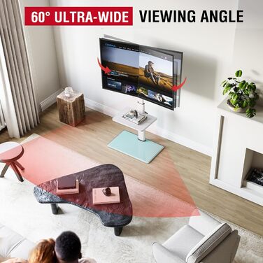 Підставка для телевізора Boden для 32-65 дюймів, поворотна на 60 градусів, з регулюванням кута нахилу, 8-ступенева регулювання висоти, стійка для телевізора для вітальні/спальні, витримує до 40 кг, VESA до 400 x 400, білий/декор для саду