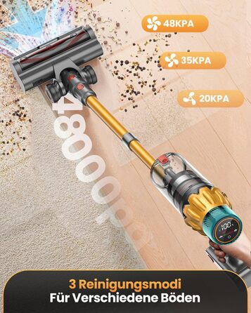 Акумуляторний пилосос SICBCGB 48000Pa/550W/70 хвилин, 2.0L з HD-дисплеєм, антизаплутана щітка, док-станція, самостійна підставка, 11-шарова фільтрація для шерсті тварин та авто, золотий колір