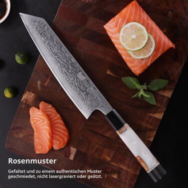 Кухонний ніж Kiritsuke FINDKING серії BLACK-ROSE з дамаської сталі, 23 см
