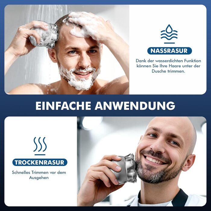 Електрична бритва для гоління голови Glatzen Herren, бездротова, для сухого та вологого гоління, з гнучкою голівкою та магнітною насадкою
