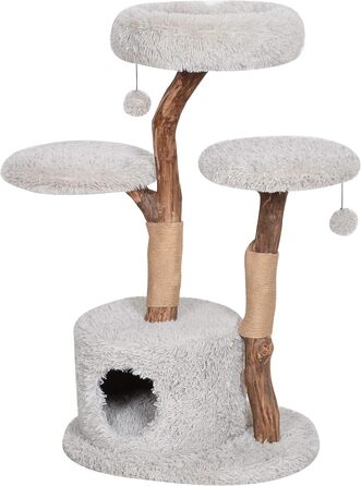 Котячий будиночок Dehner Premium Lovely: кігтеточка, лежанка, печера | для великих та маленьких котів | дерево, плюш, сизаль | стабільний, сучасний, сірий | 110 x 60 x 45 см