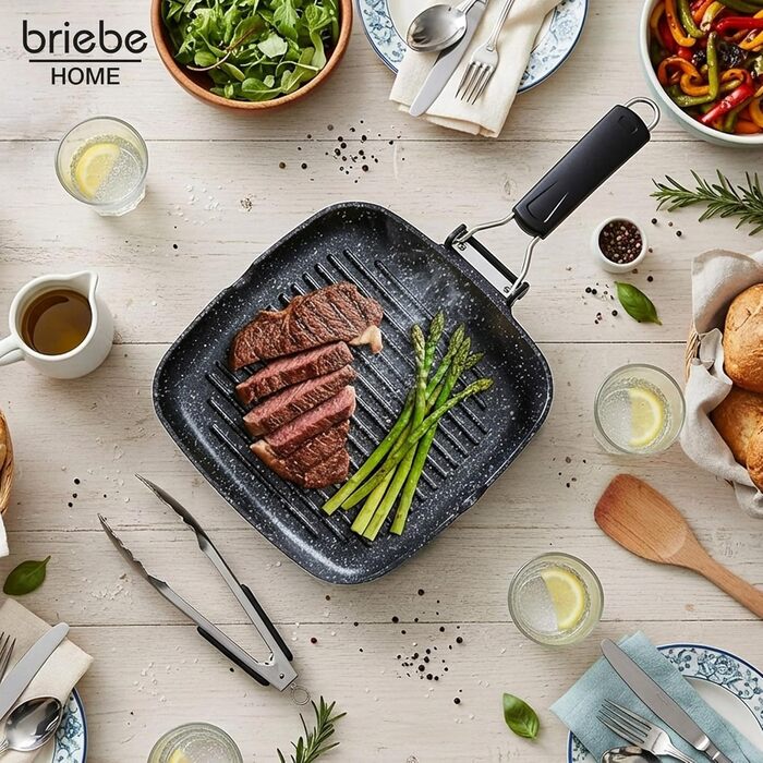 Гриль-сковорода Brieve Black Titanium індукційна, алюмінієва, з антипригарним покриттям, складана, 20x20 см