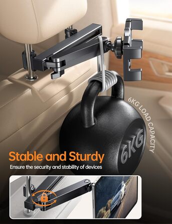 Універсальний тримач для планшета в авто Coolpow: кріплення на спинку сидіння, регульований, 360° обертання, сумісний з iPad, Samsung Tab, смартфоном (4.7-13 дюймів)