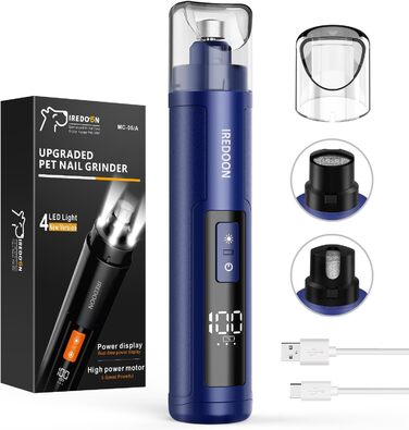 Шліфувальник кігтів для собак Profi Krallenschleifer 3-Gang з LED-підсвіткою та індикатором потужності. Тихий, перезаряджуваний, для собак великих, середніх та малих порід. Колір: темно-зелений (блакитний)