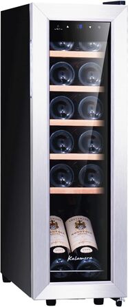 Kalamera 28-Bottle Wine Refrigerator with Touch Control, Stainless Steel Door, 5-18°C Cooling Zone, Removable Wooden Shelves