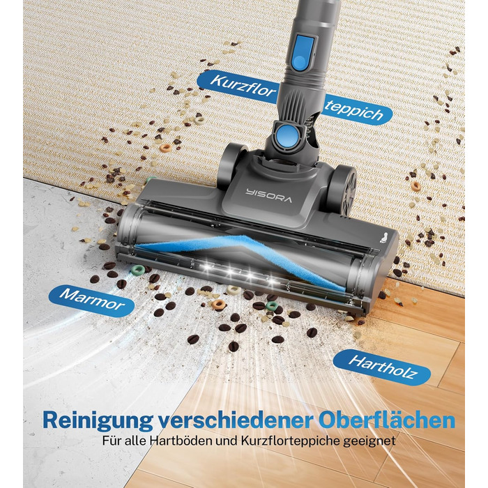 Бездротовий акумуляторний пилосос 25000Pa, 175W, 50хв, з антизаплутувальною насадкою та самостійним паркуванням, легкий ручний пилосос для прибирання килимів, твердих підлог та шерсті тварин, блакитний