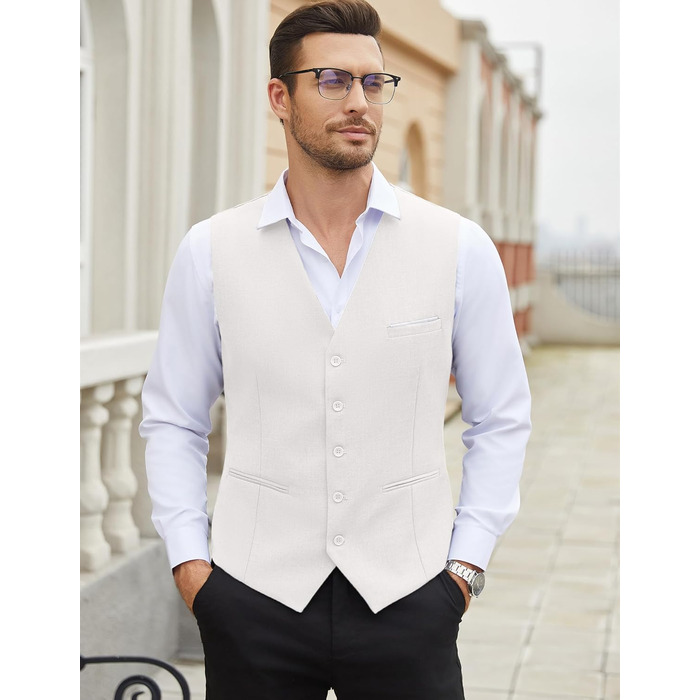 Жилет чоловічий шкіряний COOFANDY Casual Western, V-подібний виріз, 3XL, білий/опільний сад