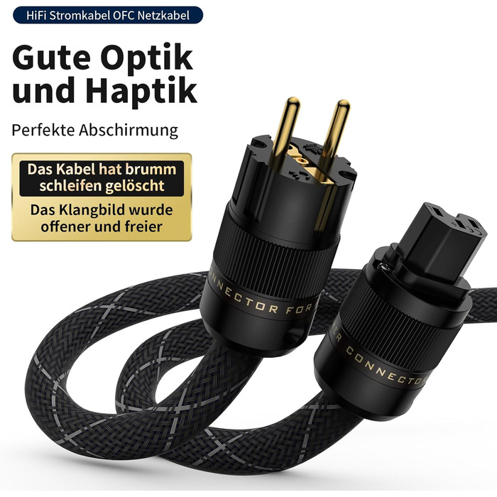 Hi-Fi мережевий кабель Tertullus OFC з роз'ємами Schuko та C15 для сабвуфера, підсилювача та AV-ресивера, 1.5м