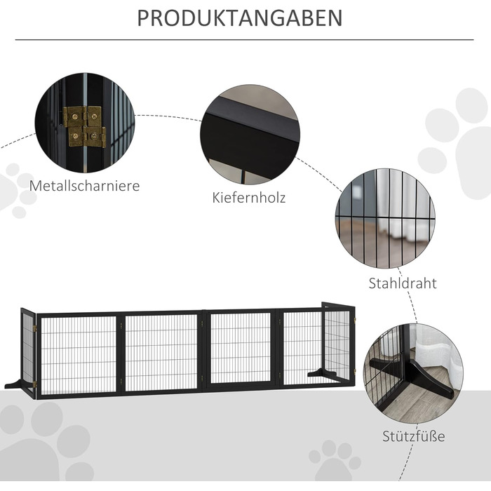 Захисне ґратка для собак PawHut - регульоване, вільне стояння, 70H x 432B см, 6 панелей, чорний