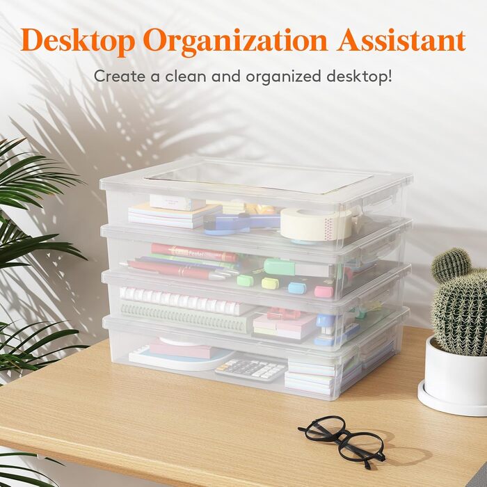 Lifewit 5L Storage Box with Lid, Plastic Box with Clip Closures, Document Box A Organizer, Multi-Purpose Boxes for Crafts, Paper, Art Supplies, Building Blocks, Tools (Transparent, 2)