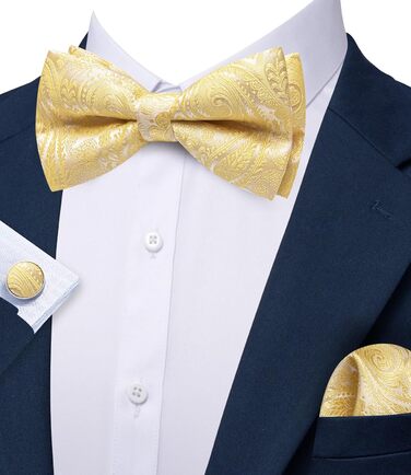Батерфляй (метелик) Barry.Wang для чоловіків, візерунок пає, шовк, кишеньковий хустинка та запонки, для весілля, вечірки, формальних заходів (жовтий)