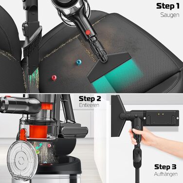 Бездротовий акумуляторний пилосос KESSER® з LED дисплеєм, до 60 хв роботи, тихий, без мішка, з антинамотувальною щіткою, HEPA фільтр, для твердих поверхонь та килимів, з аромадиском, чорний/червоний