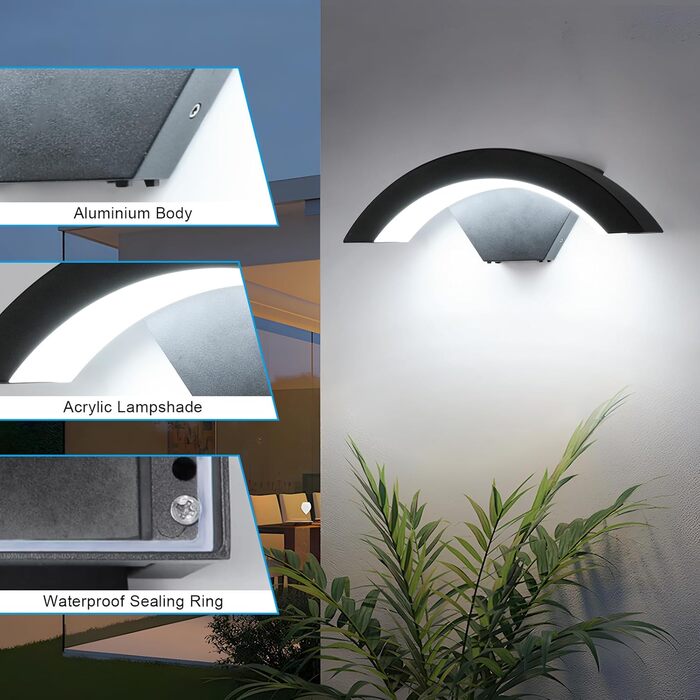 Зовнішня вулична LED-лампа Comely 24W з датчиком руху, IP65, алюміній, тепле світло 3000K, для саду, тераси, сходи, чорна