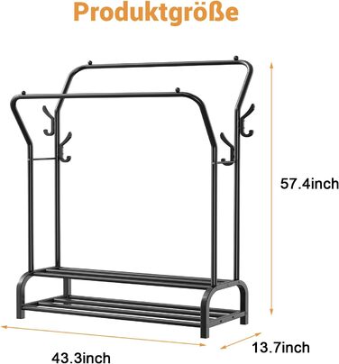 LOEFME Clothes Rack, 110 * 35 * 146cm Clothes Rack Stable Freestanding Clothes Rail, Double Rod Multifunctional Bedroom Clothes Rack, Minimalism Clothes Rod Black
