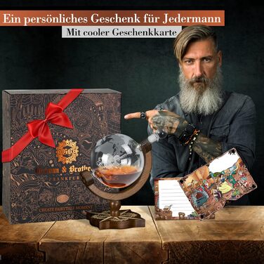 Grimm & Brothers: Compass Decanter - Genuine Wood - Whiskey Decanter 850ml with Congratulatory Card - Whiskey Accessories - Men's Gifts - Globe Whiskey Decanter - Gift Set - Alcohol - Whiskey Decanter