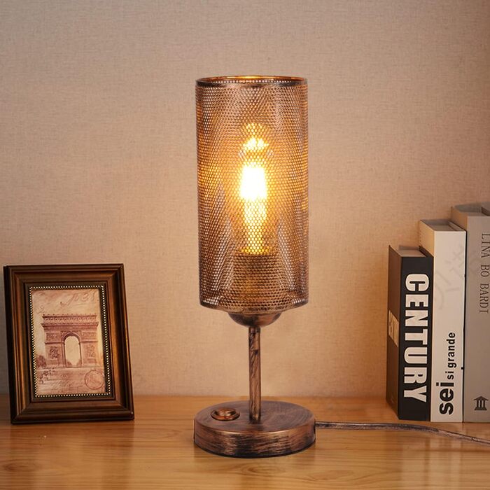 Промислова настільна лампа з металу, Е27, рустикальний стиль, ка́фільний абажур, вінтажна лампа Едісона для вітальні, з вимикачем (без лампочки), чорний колір, кругла, ретро