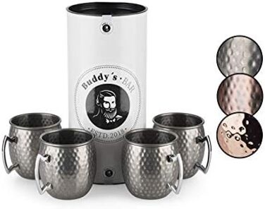 Набір для коктейлів Buddy's Bar Moscow Mule: 2 мідні келихи 500 мл, барна ложка 27 см, джигер 5 cl, чорна преса для лайма, подарункова упаковка, харчова нержавіюча сталь, 4 предмети