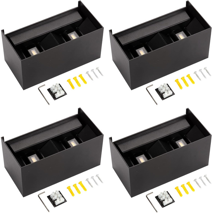 LED настінний світильник Cwycfw 24W, 2 шт., регульований світловий потік, чорний, тепле світло 3000K, IP65, вологостійкий